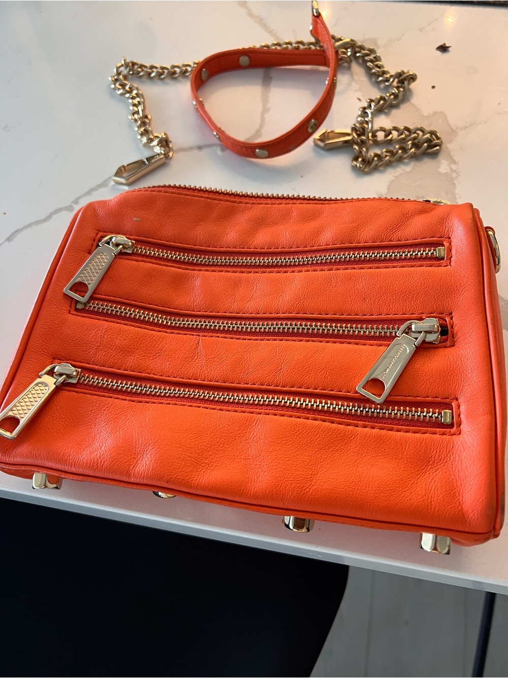 Bold Orange Crossbody Bag with Gold Hardware